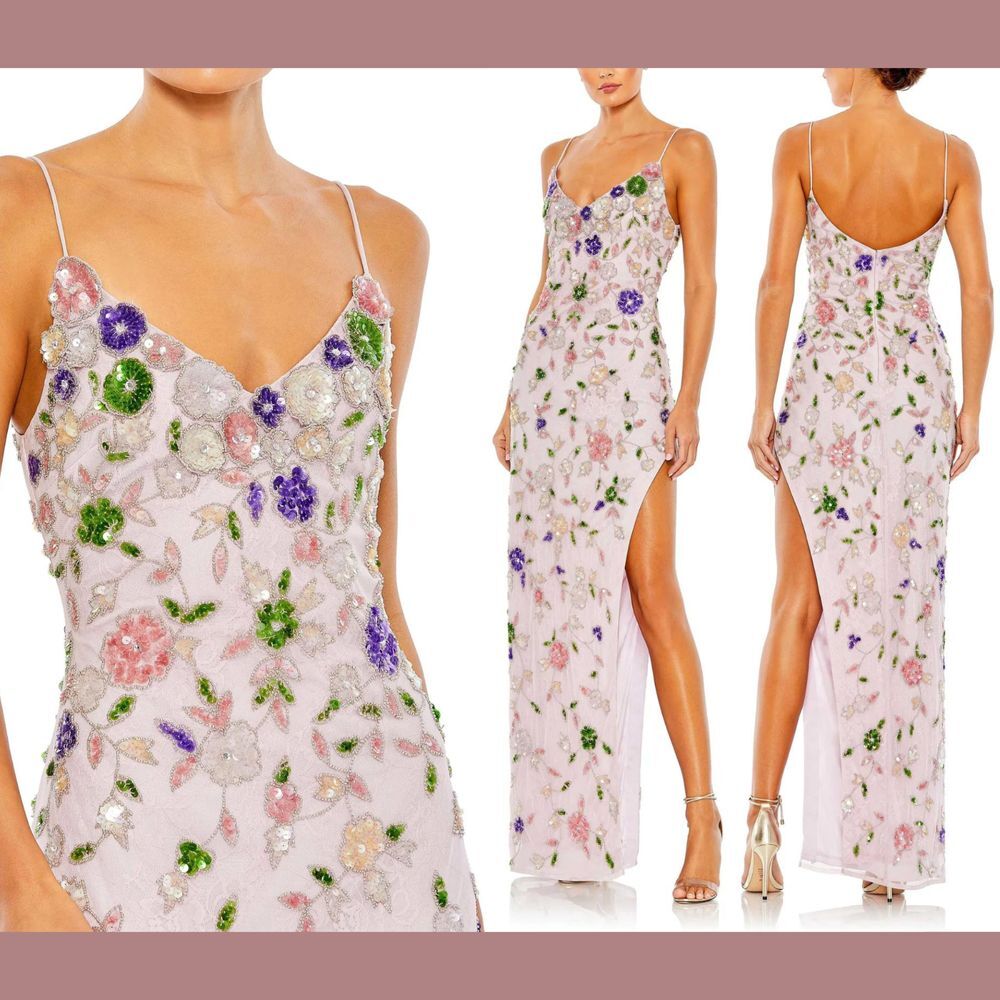 Mac Duggal Embellished Lace Lilac Gown